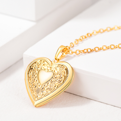 Personalized Picture Necklace Heart Locket Gold