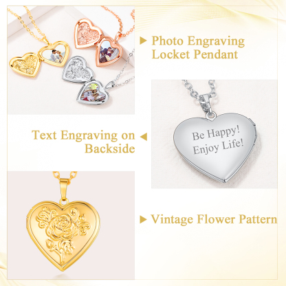 Personalized Heart Locket Necklace with Photo