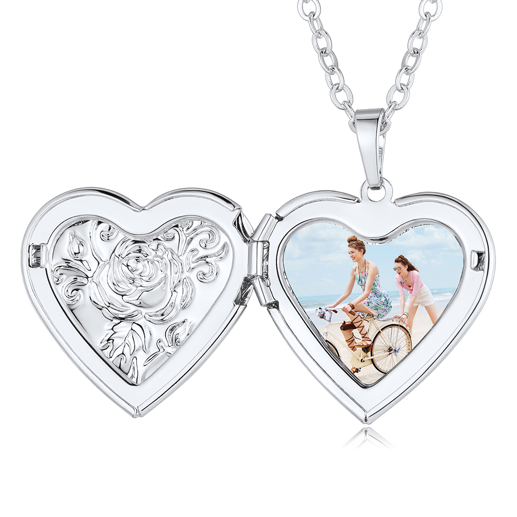 Personalized Heart Locket Necklace with Photo Silver