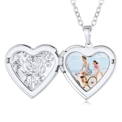 Personalized Heart Locket Necklace with Photo Silver