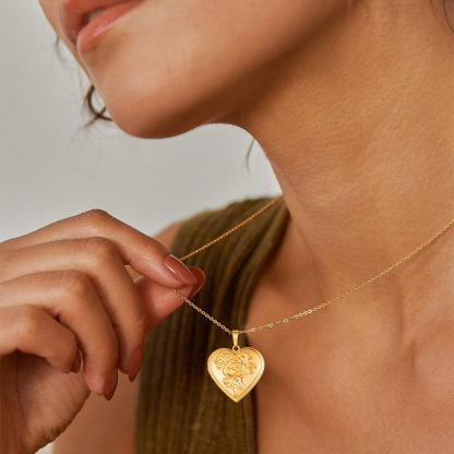 Personalized Heart Locket Necklace with Photo Model Gold