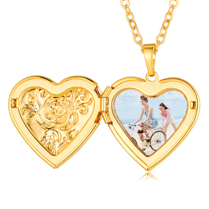 Personalized Heart Locket Necklace with Photo Gold