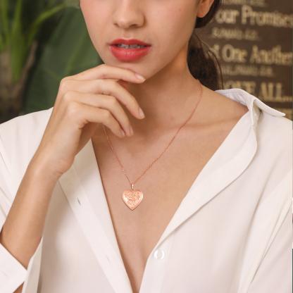 Personalized Heart Locket Necklace with Photo Model Rose Gold