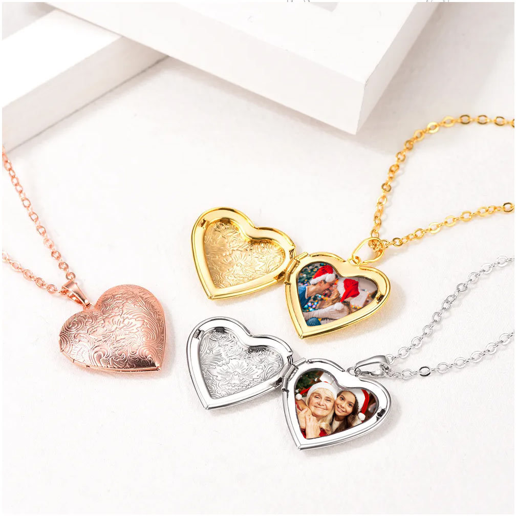 Personalized Heart Locket Necklace with Pictures Memorial Jewelry