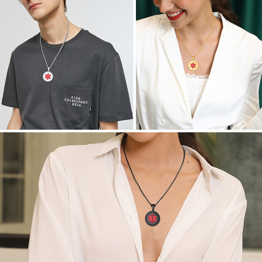 Personalized Engraved Medical ID Medical Alert Necklace model show