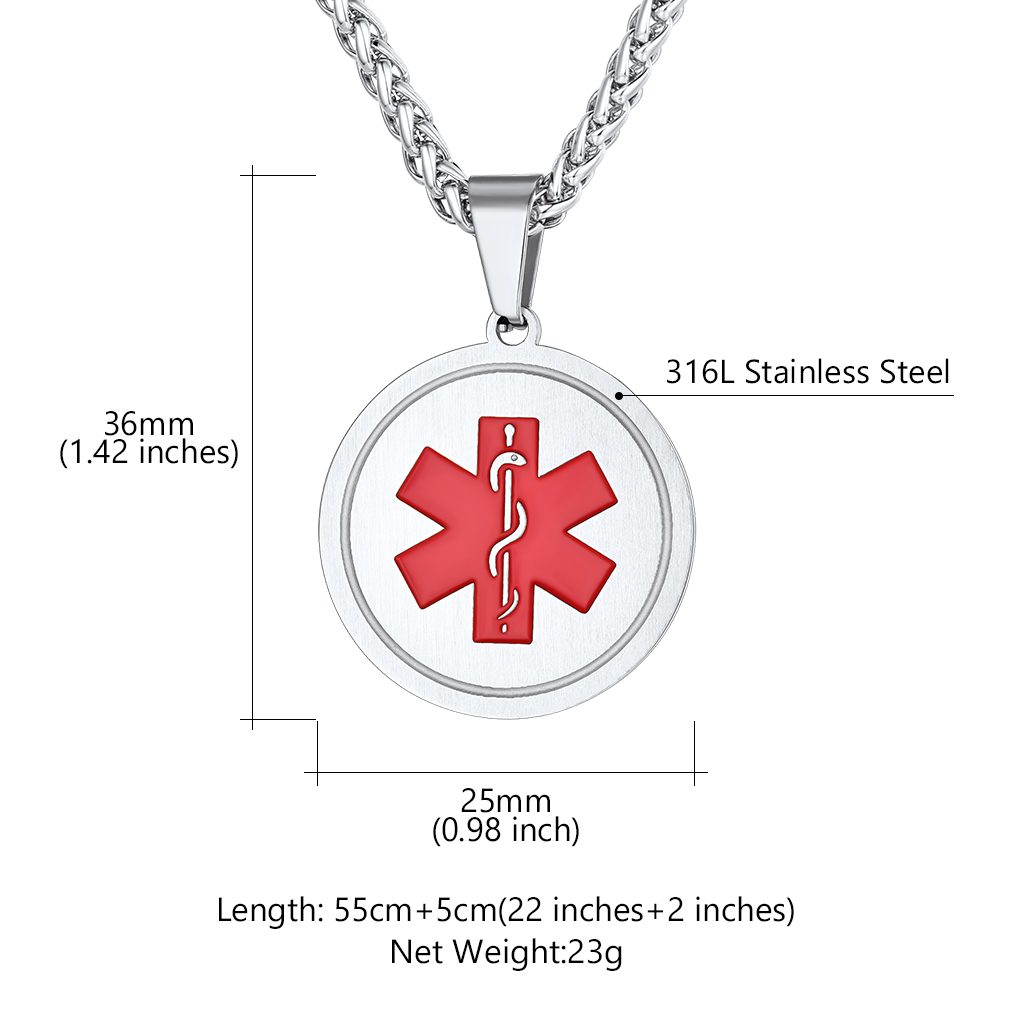Personalized Engraved Medical ID Medical Alert Necklace size