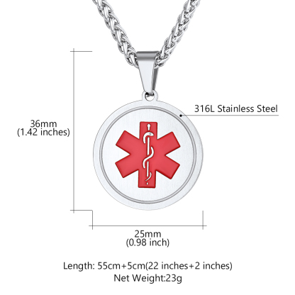 Personalized Engraved Medical ID Medical Alert Necklace size