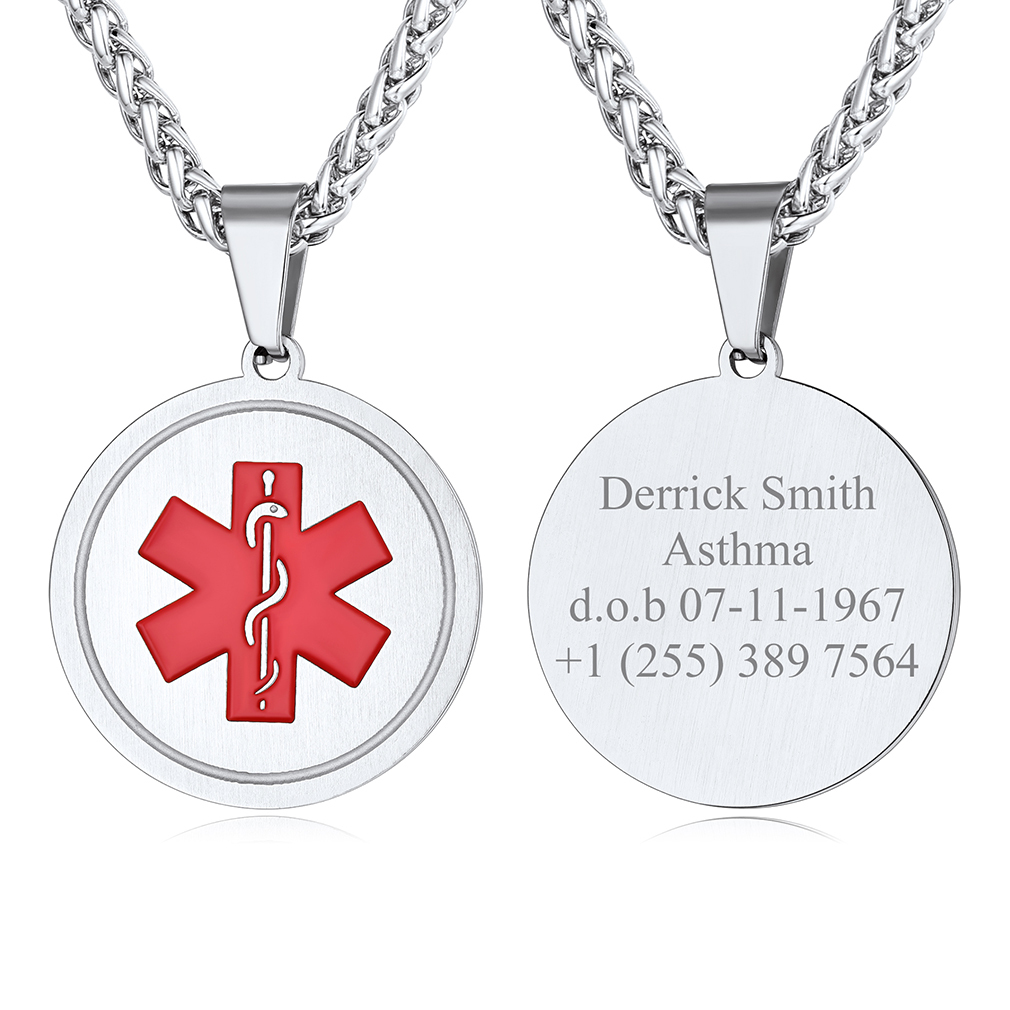 Personalized Engraved Medical ID Medical Alert Necklace silver