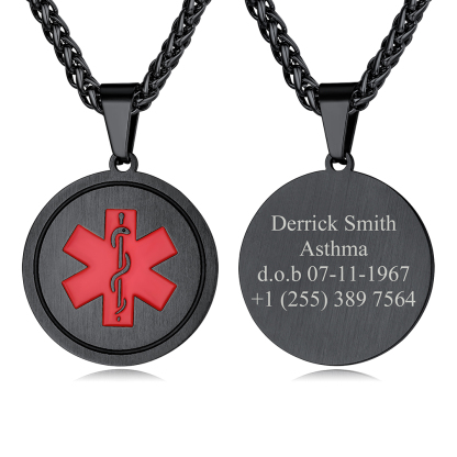 Personalized Engraved Medical ID Medical Alert Necklace black
