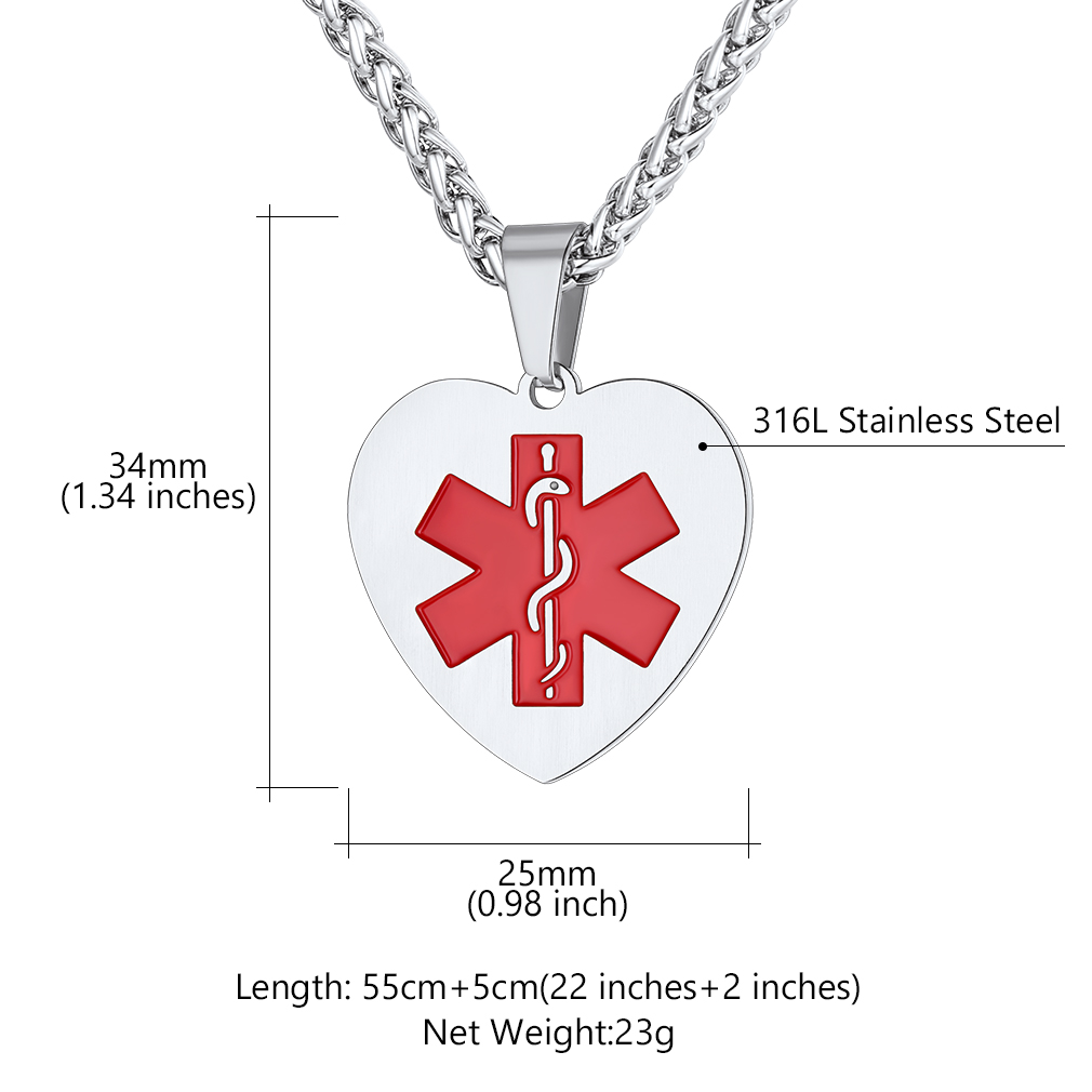 Custom Engraved Medical ID Medical Alert Necklace size