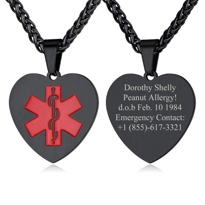 Custom Engraved Medical ID Medical Alert Necklace black