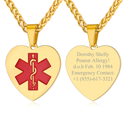 Custom Engraved Medical ID Medical Alert Necklace gold