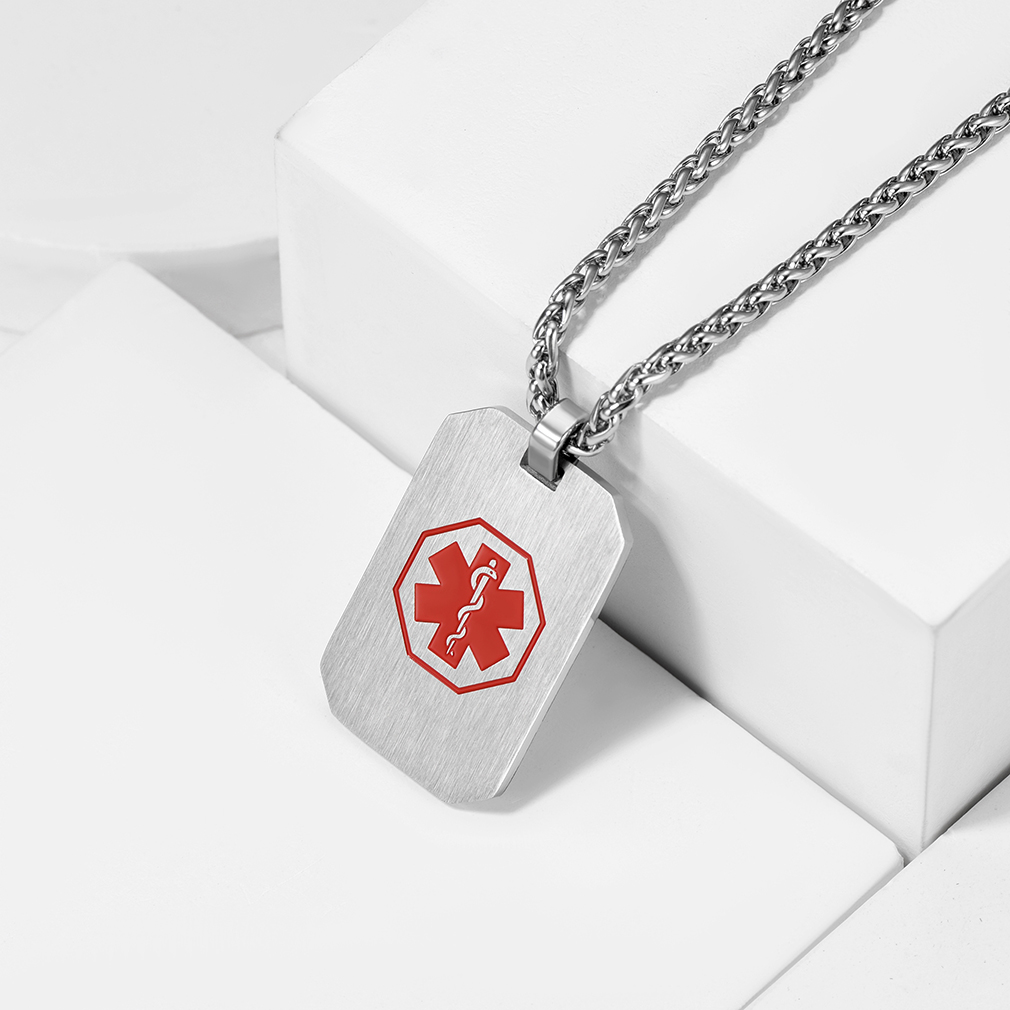 Medical Alert Necklace Custom Made Engraved Emergency Med ID Dog Tag Round Pendant