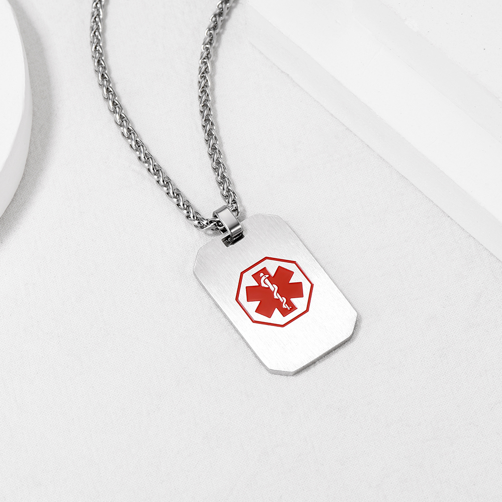  Medical Alert Necklace Custom Made Engraved Emergency Med ID Dog Tag Round Pendant