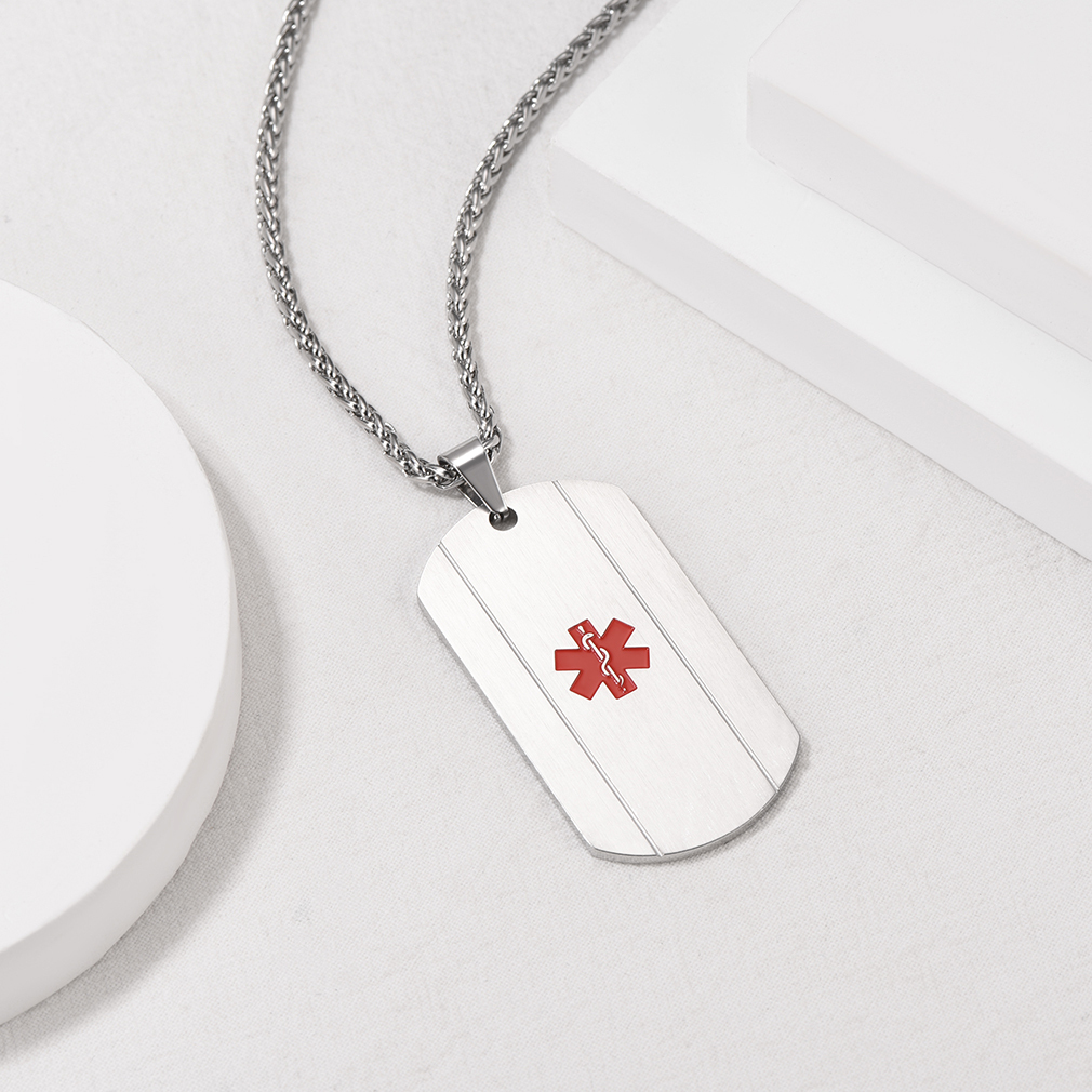Personalized Engraved Medical ID Medical Alert Necklace for Men Women occasion silver