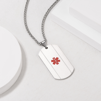 Personalized Engraved Medical ID Medical Alert Necklace for Men Women occasion silver