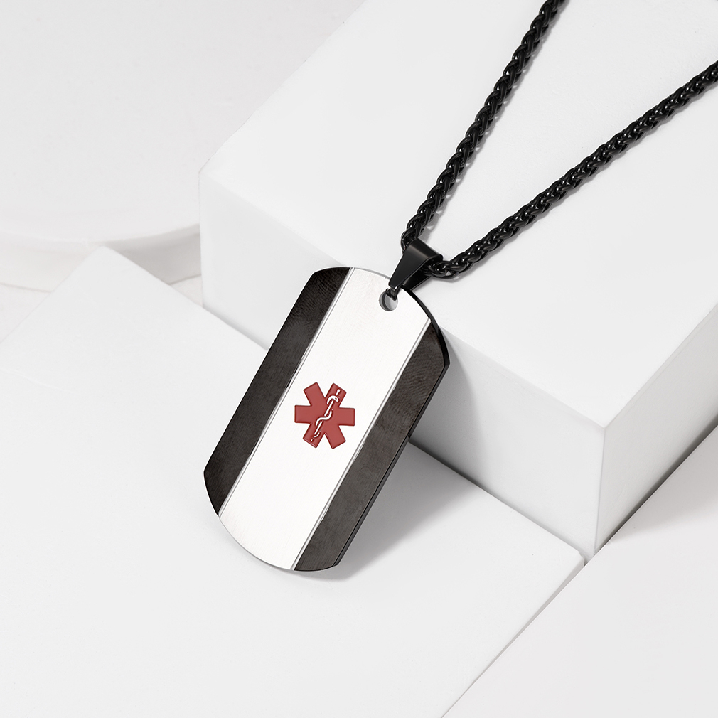 Personalized Engraved Medical ID Medical Alert Necklace for Men Women occasion black