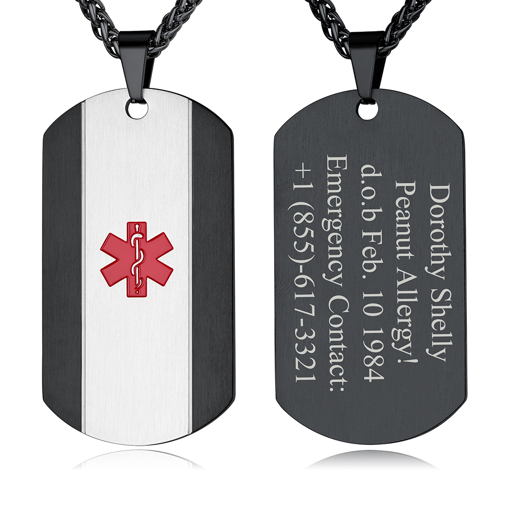 Personalized Engraved Medical ID Medical Alert Necklace for Men Women black