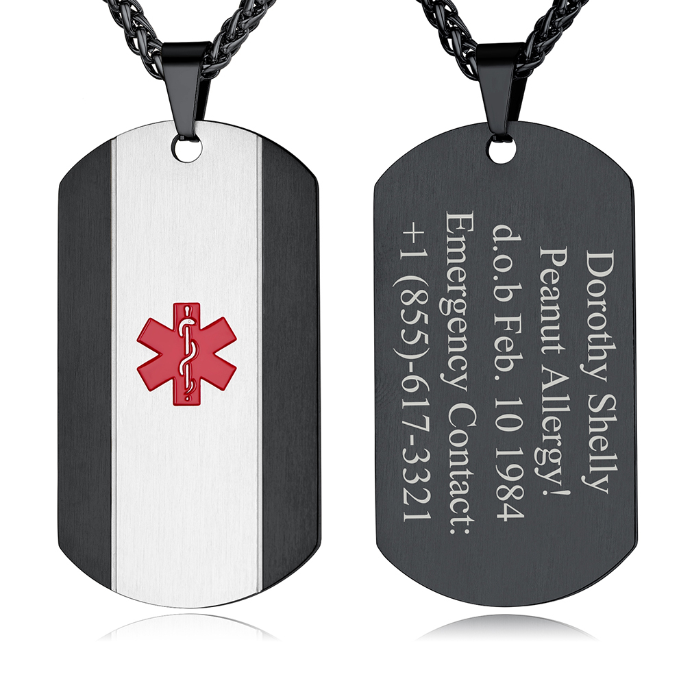 Personalized Engraved Medical ID Medical Alert Necklace for Men Women black