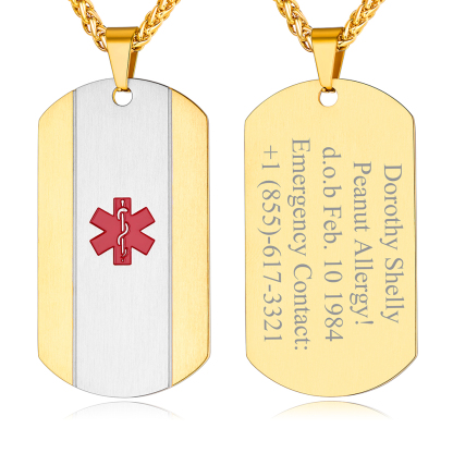 Personalized Engraved Medical ID Medical Alert Necklace for Men Women gold