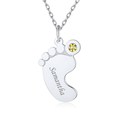 Personalized Birthstone Baby Feet Necklace for Mom Grandmother Family