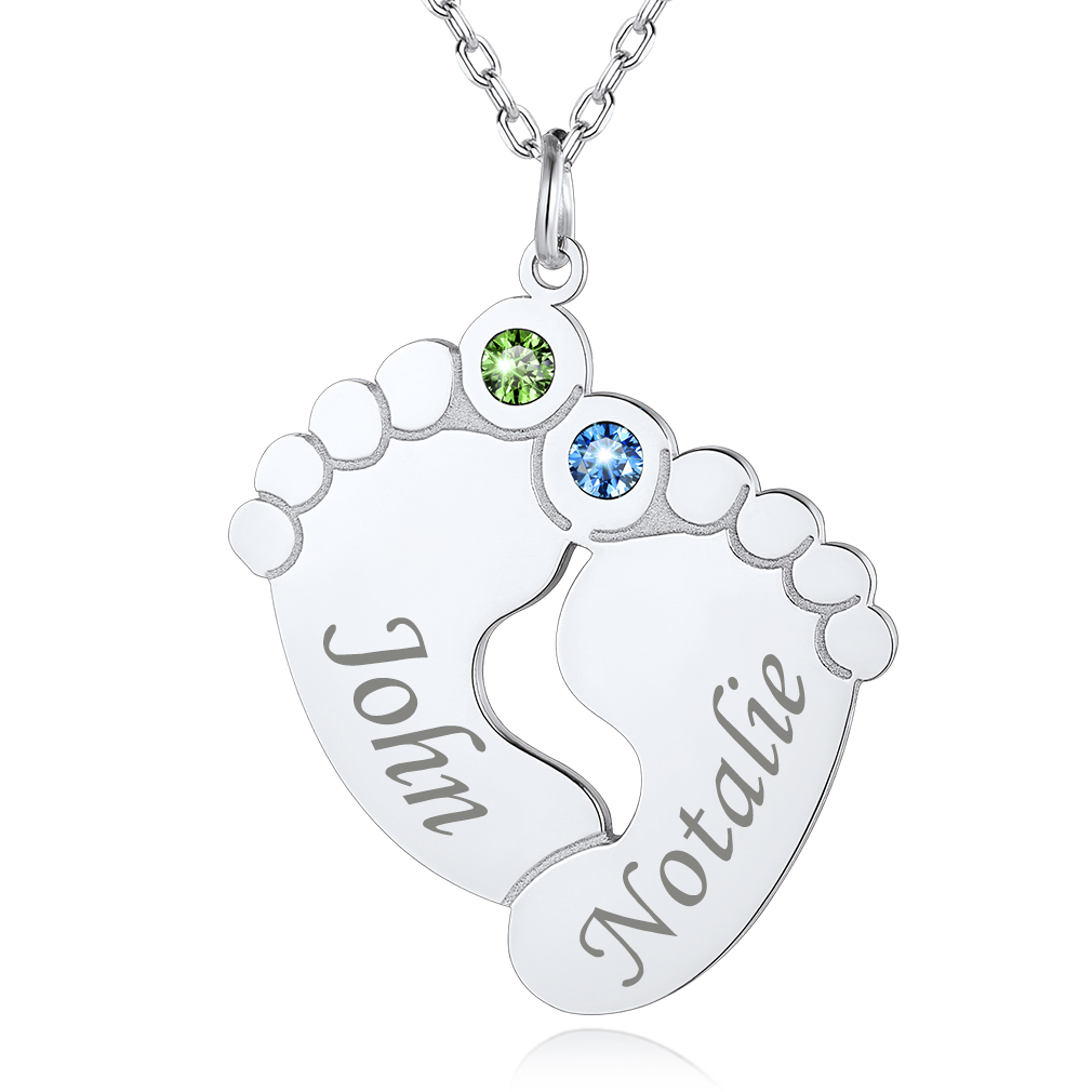 Personalized Baby Feet Necklace for Mom Grandmother Family silver