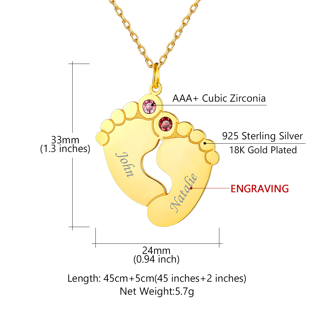 Personalized Baby Feet Necklace for Mom size