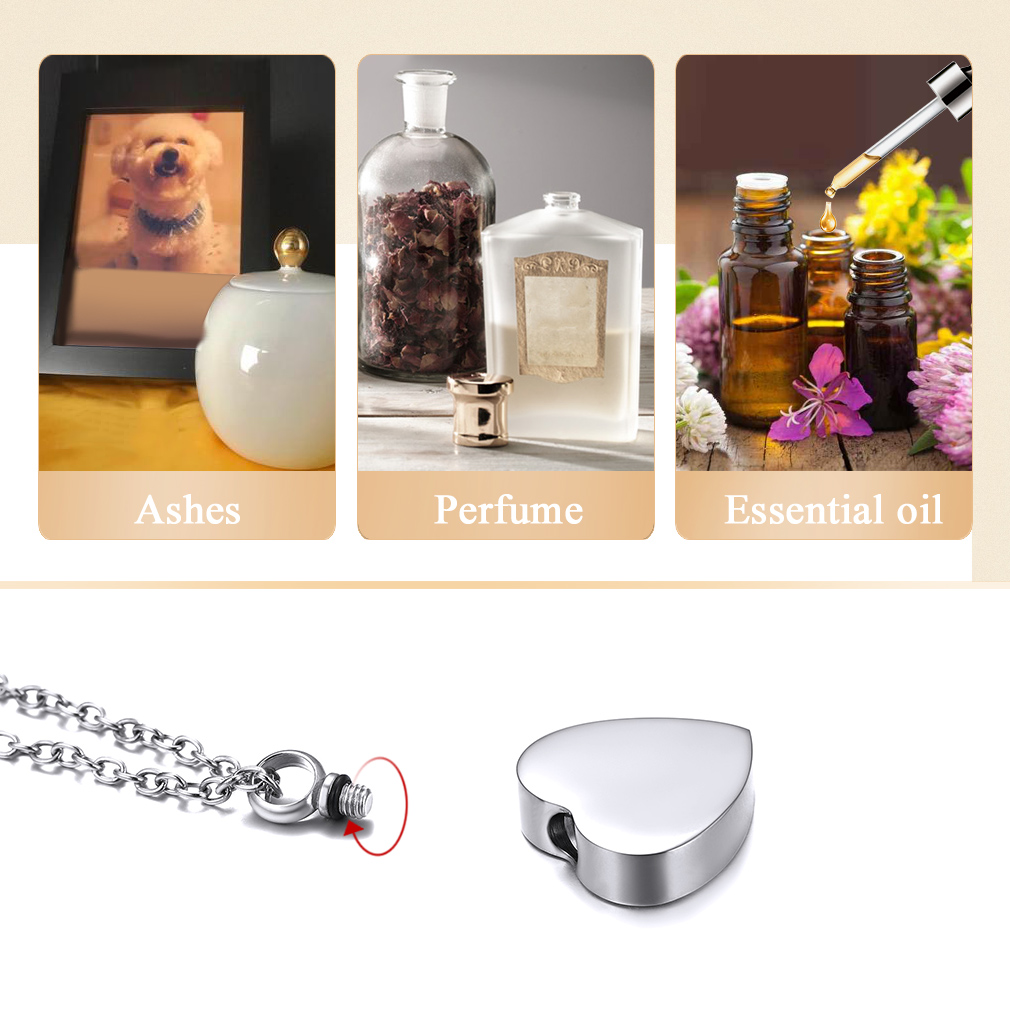 Name Engraved Heart Cremation Urn Necklace for Ashes Memorial