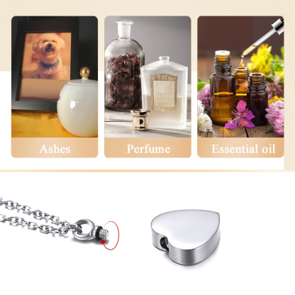 Name Engraved Heart Cremation Urn Necklace for Ashes Memorial