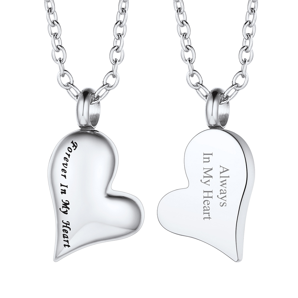 Personalized Engraved Heart Pendant Urn Necklaces for Ashes silver