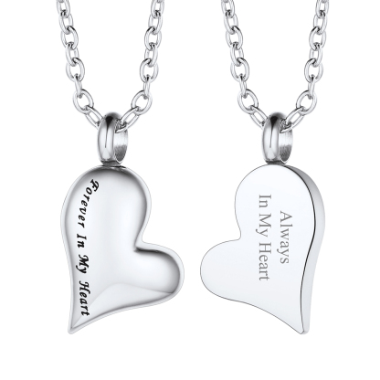 Personalized Engraved Heart Pendant Urn Necklaces for Ashes silver