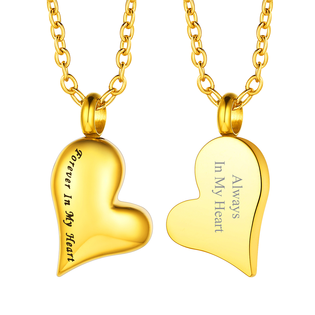 Personalized Engraved Heart Cremation Urn Necklaces for Ashes gold