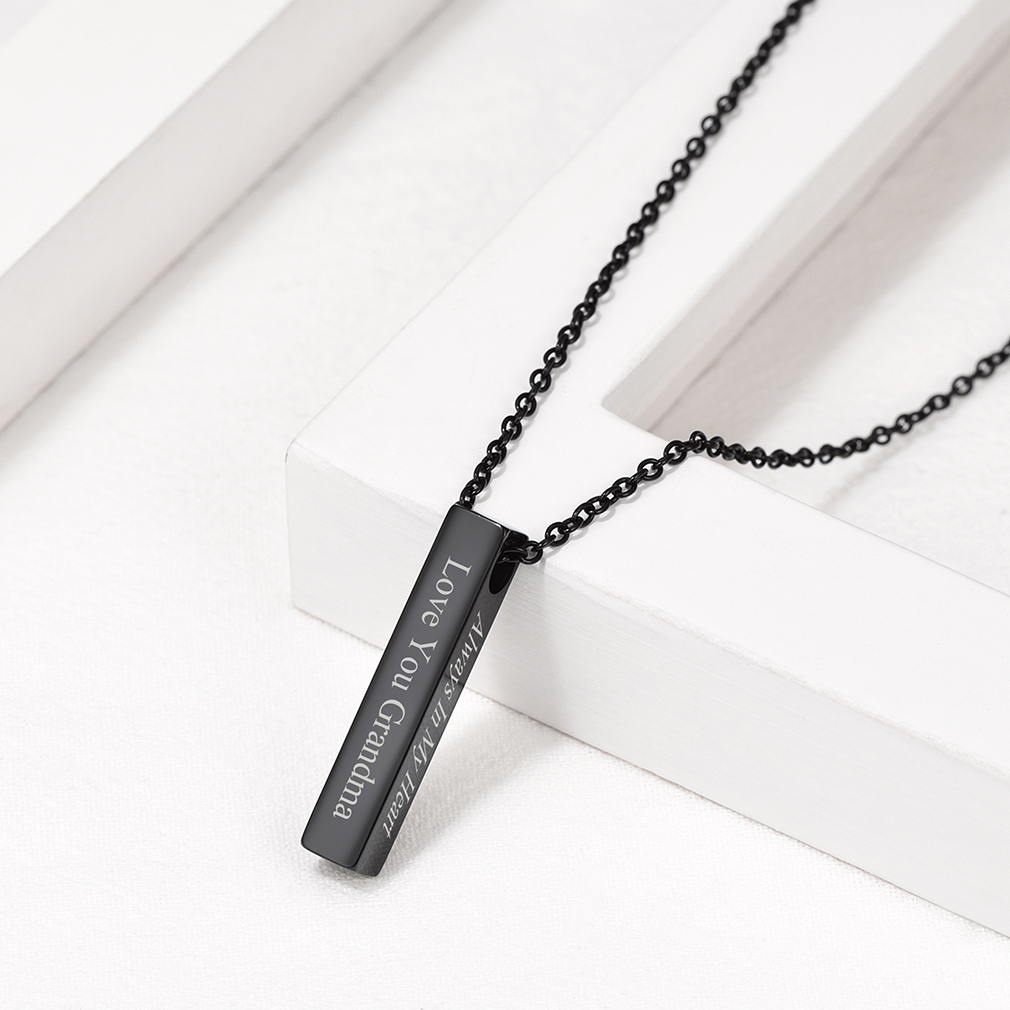 Personalized Stainless Steel Bar Urn Necklace Cremation for Ashes Scene Black