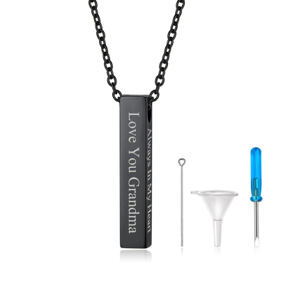 Personalized Stainless Steel Bar Urn Necklace Cremation for Ashes Black