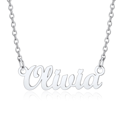 Stainless Steel Custom Name Necklace Silver Olivia