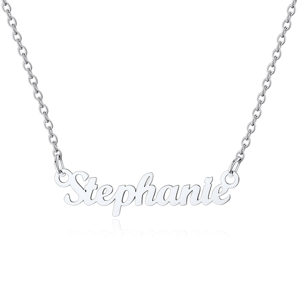 Stainless Steel Custom Name Necklace Silver Step