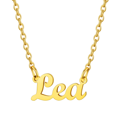 Stainless Steel Custom Name Necklace Gold Lea