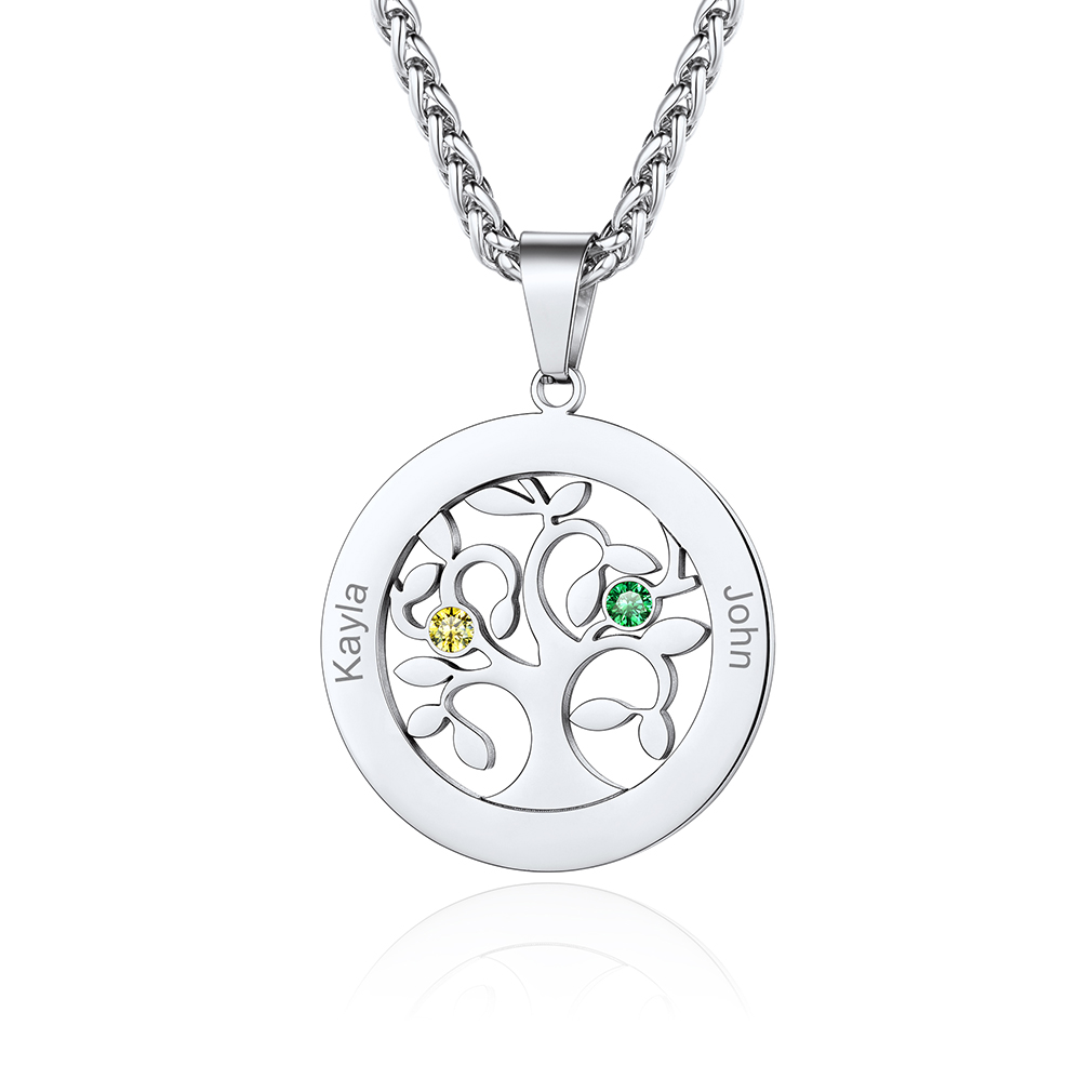  Personalized Family Tree Pendant Necklaces with 2-7 Names and Birthstones silver 2