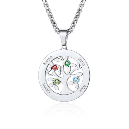  Personalized Family Tree Pendant Necklaces with 2-7 Names and Birthstones silver4