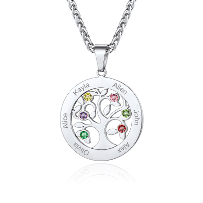  Personalized Family Tree Pendant Necklaces with 2-7 Names and Birthstones silver6