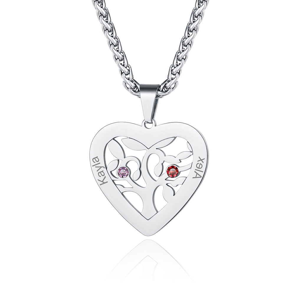 Birthstone Name Personalized Necklace for Mom silver