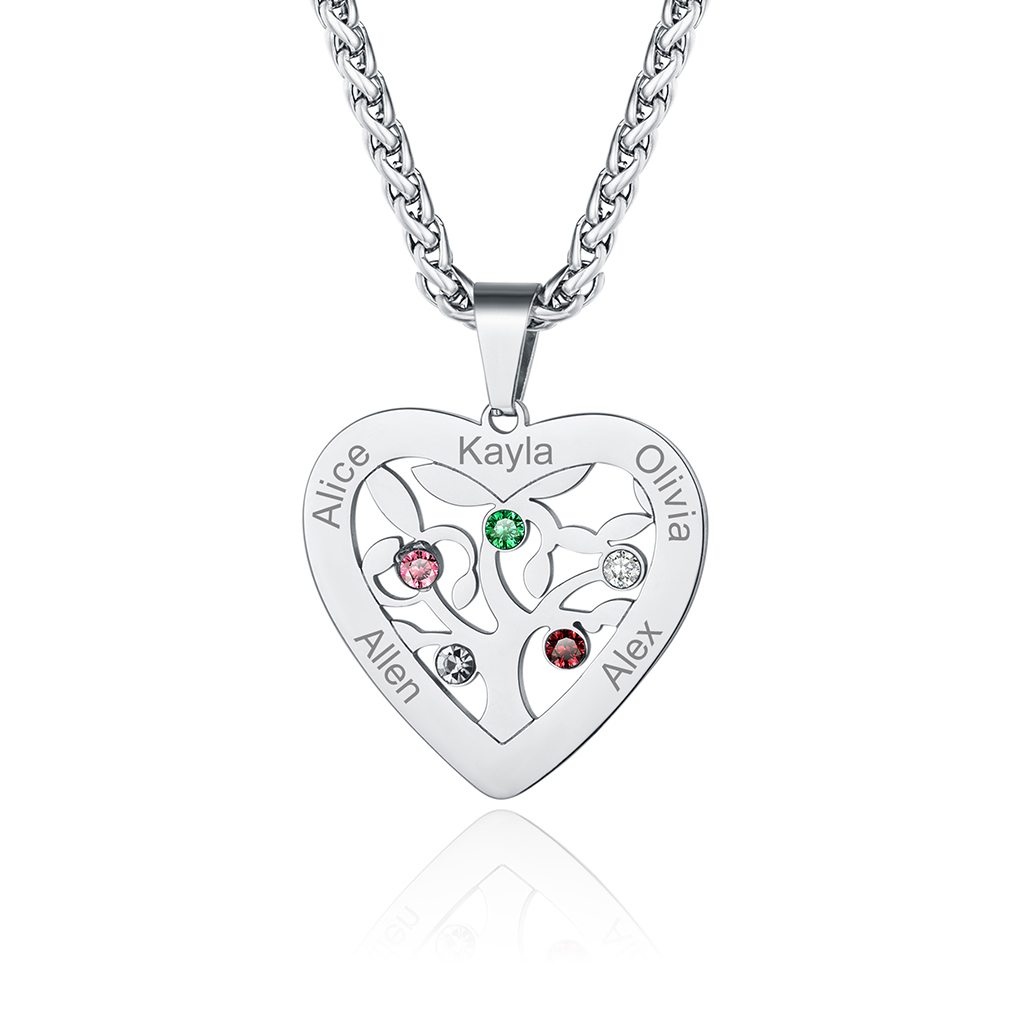 Birthstone Name Tree of Life Personalized Necklace for Mom 5 Names