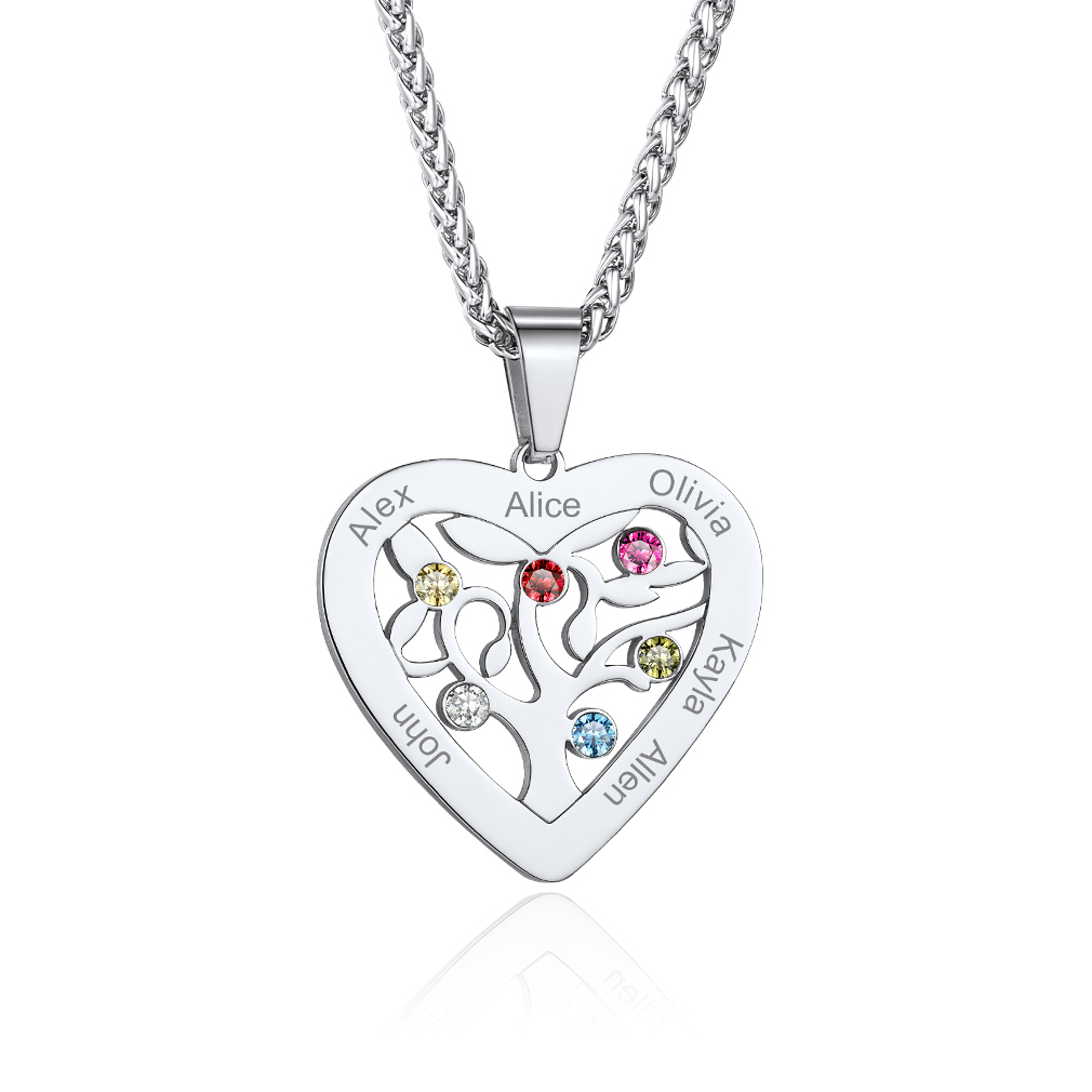 Birthstone Name Tree of Life Personalized Necklace for Mom 6 Names