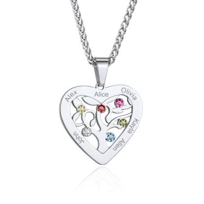 Birthstone Name Tree of Life Personalized Necklace for Mom 6 Names