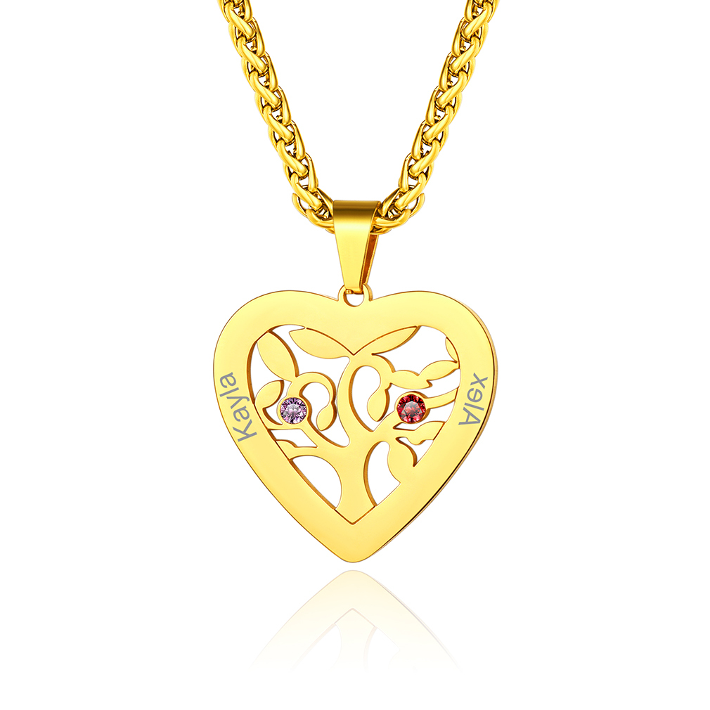 Birthstone Name Tree of Life Personalized Necklace for Mom 2 Names Gold