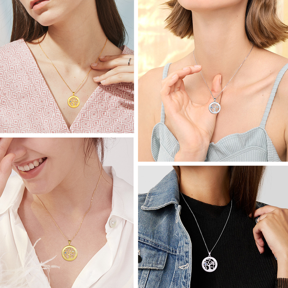 Custom Family Tree Necklaces with 2-7 Names and Birthstones model collection