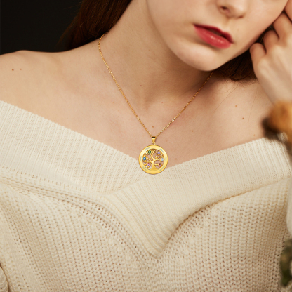 Custom Family Tree Necklaces with 2-7 Names and Birthstones model