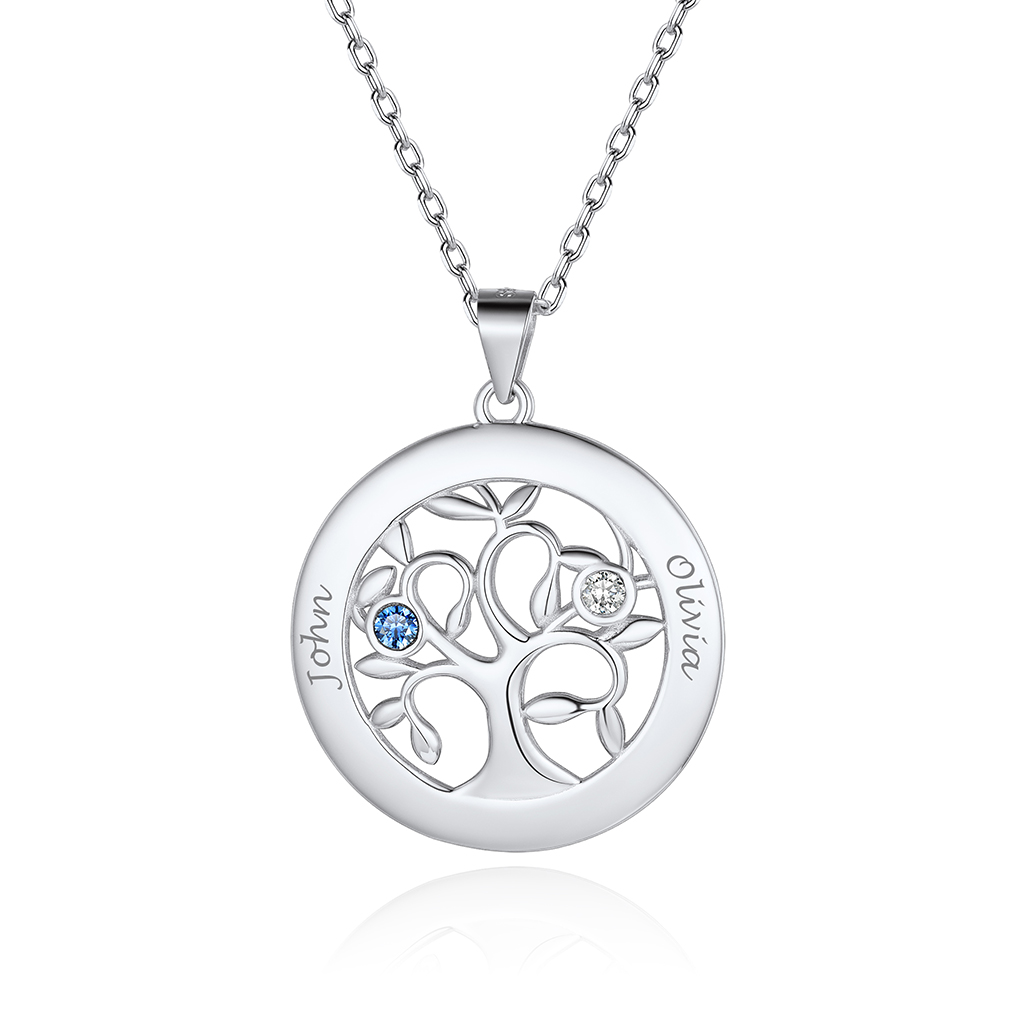 Custom Family Tree Necklaces with 2-7 Names and Birthstones silver 2