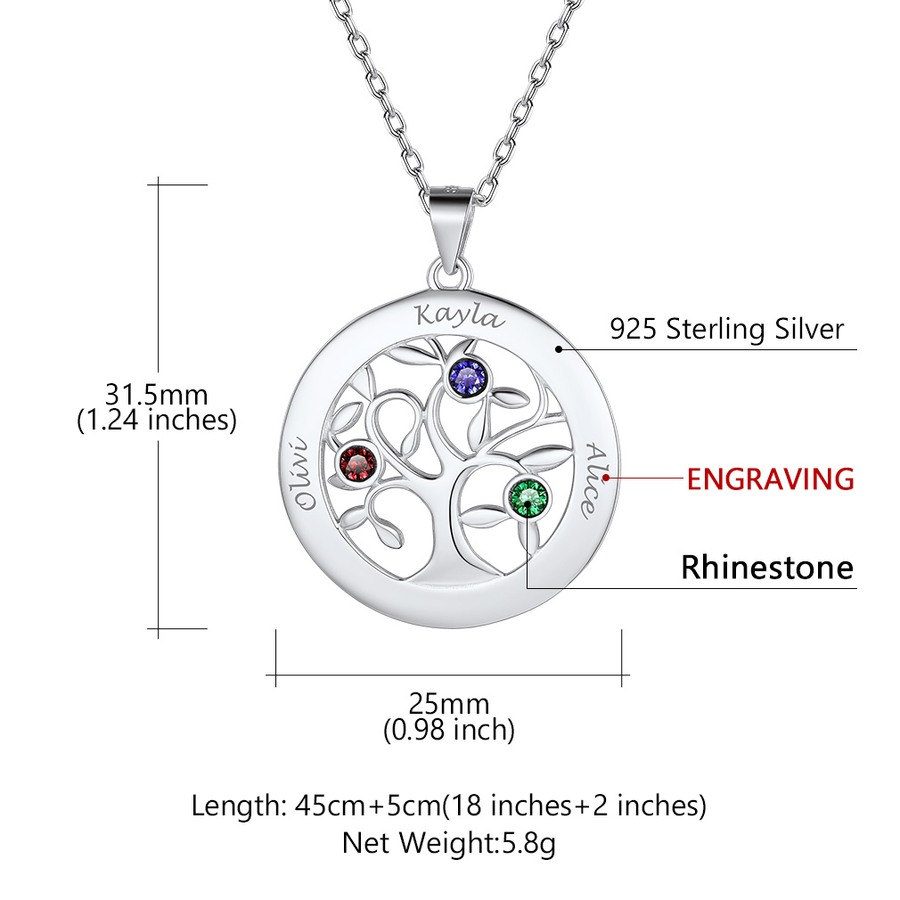 Custom Family Tree Necklaces with 2-7 Names and Birthstones size