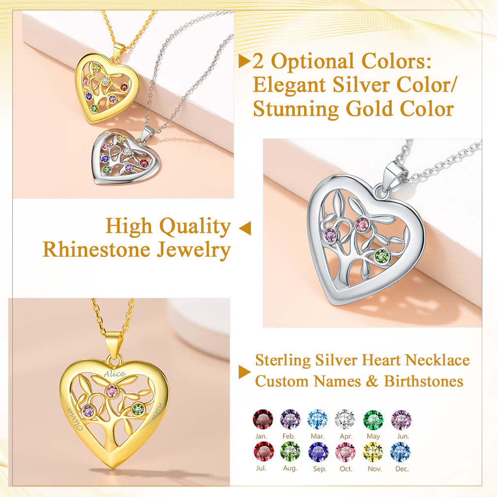 Birthstone Name Personalized Family Tree Necklace for Women detail